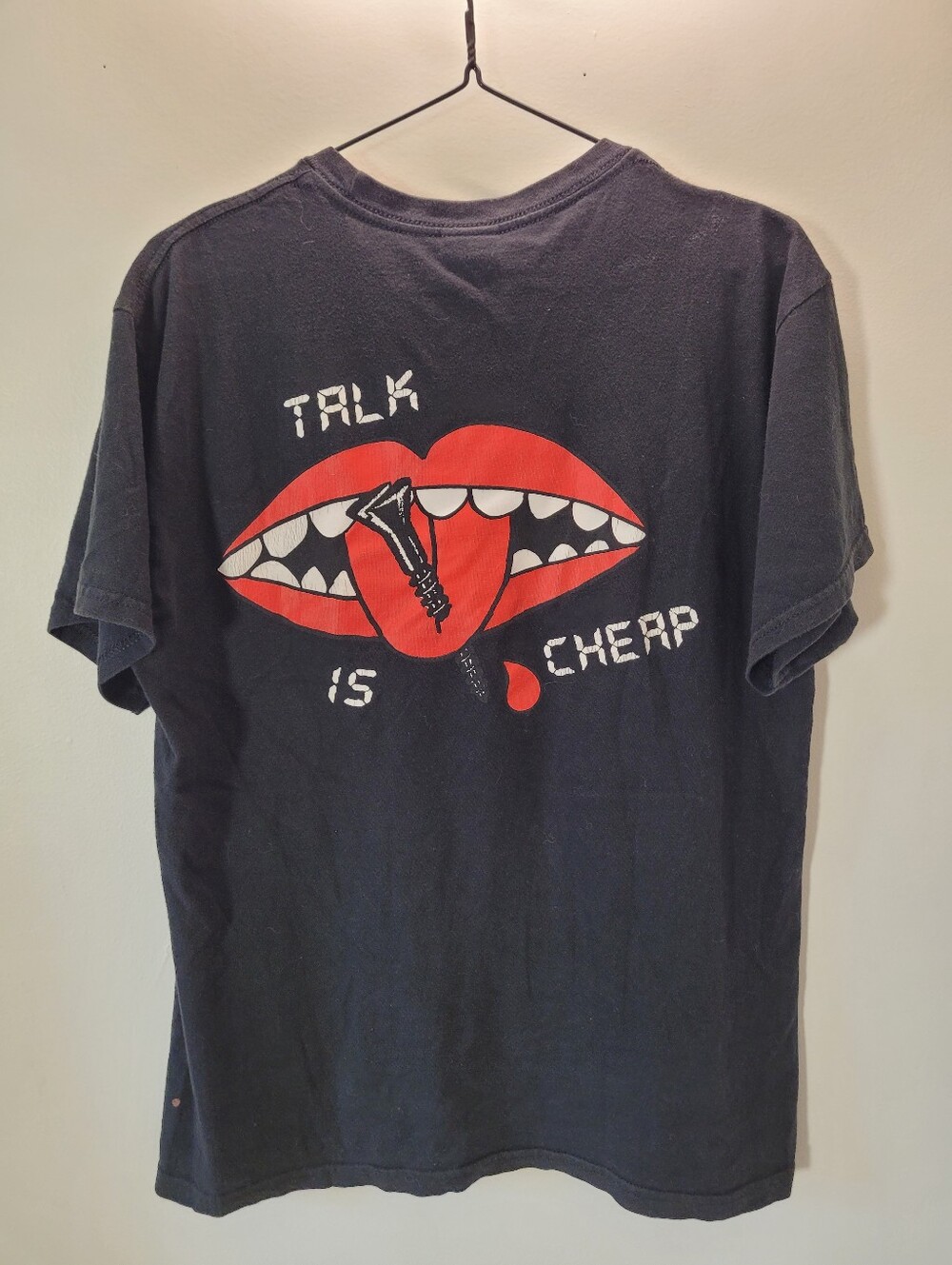 Obey Talk Is Cheap Black T-Shirt with Red Graphic Lips - Size M